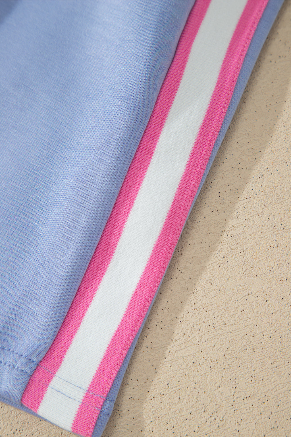 Sky Blue Preppy Striped Trim V Neck Polo Tee Drawstring Skirt Set
