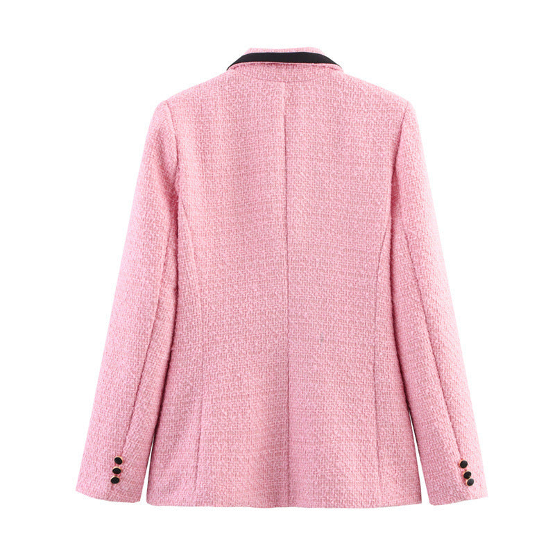New Women's Fashion White Color Contrast Woolen Coat