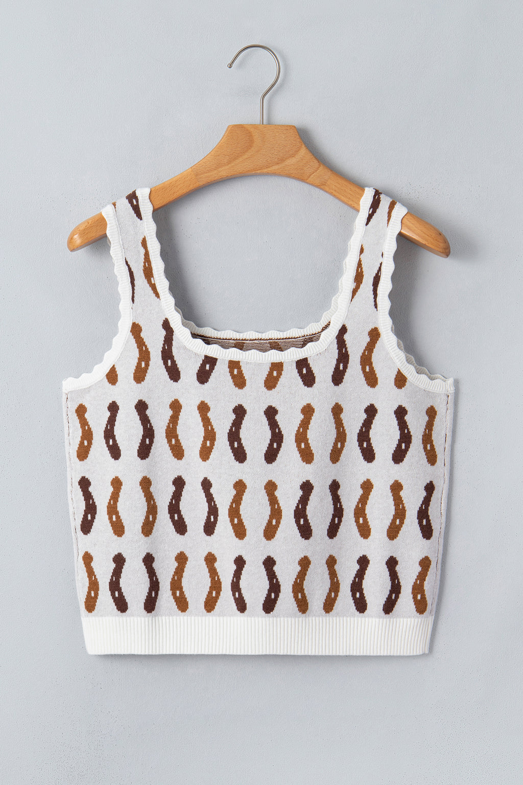 White Western Leopard/ Horseshoe Printed Scalloped Trim Square Neck Sweater Vest
