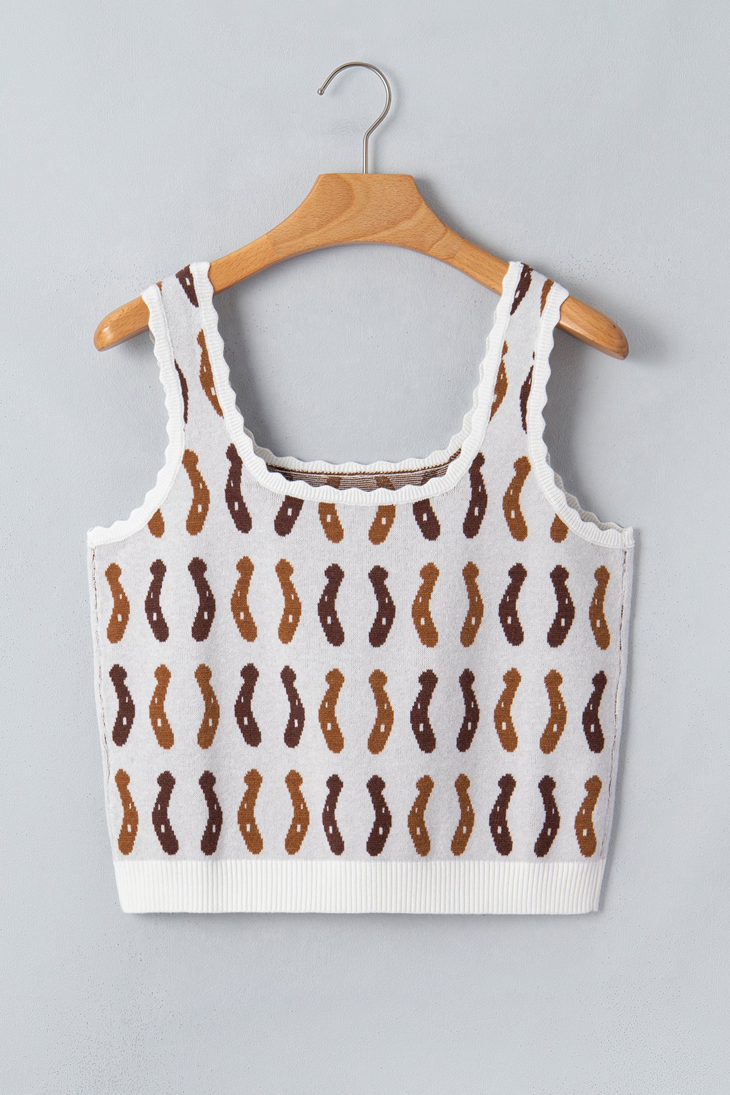 White Western Leopard/ Horseshoe Printed Scalloped Trim Square Neck Sweater Vest