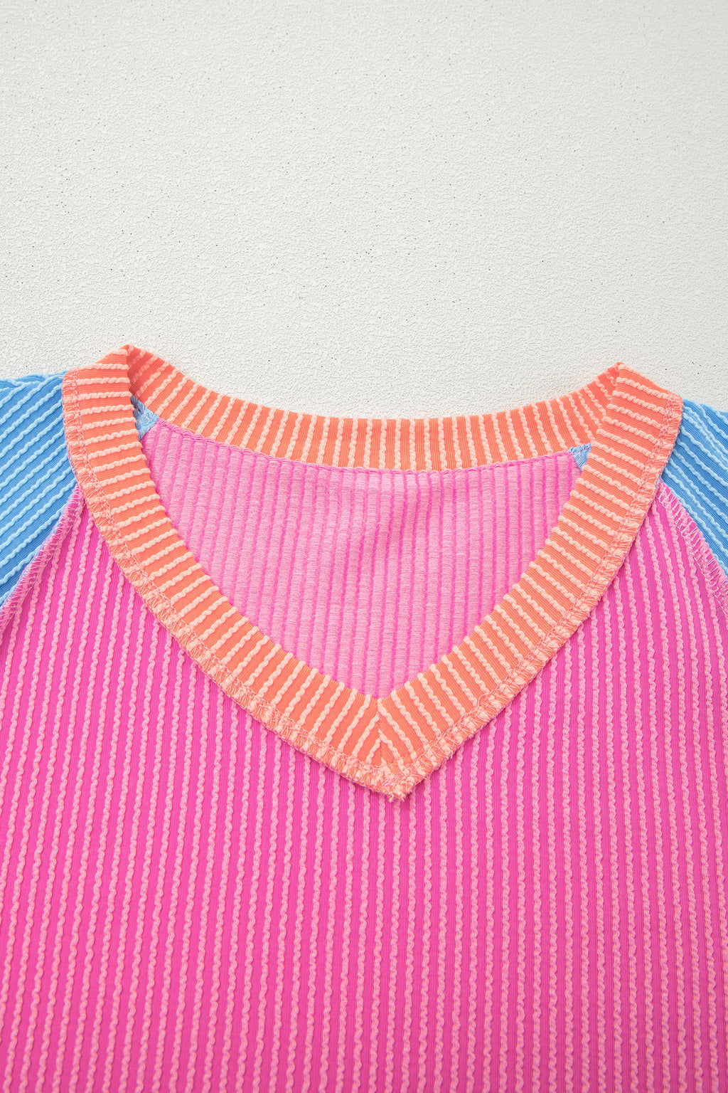 Rose Red Color Block Twisted Ribbed Tee