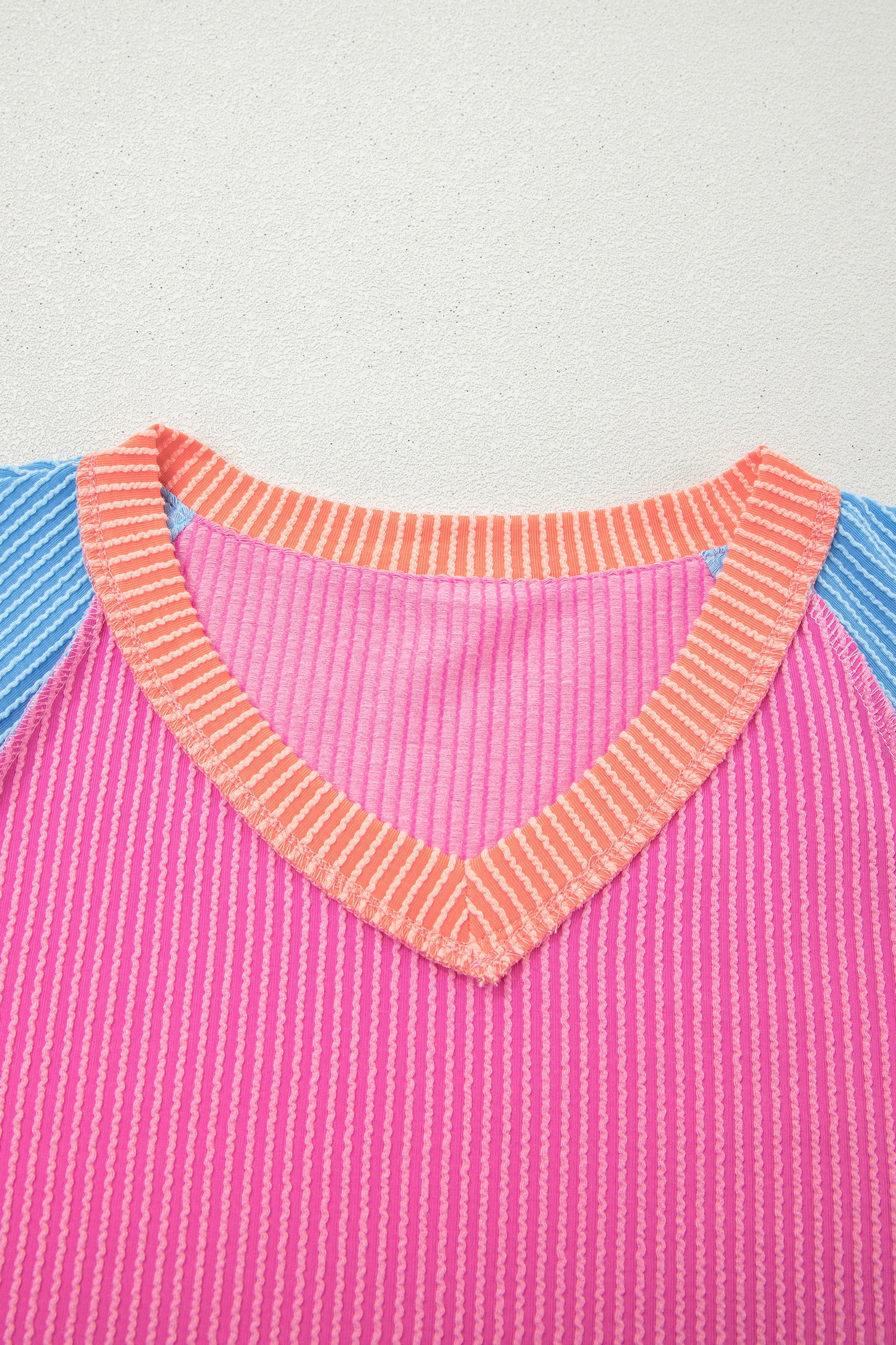 Rose Red Color Block Twisted Ribbed Tee