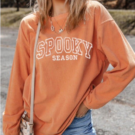 Orange Embroidered Letters And Graphics Twisted Ribbed Sweatshirt