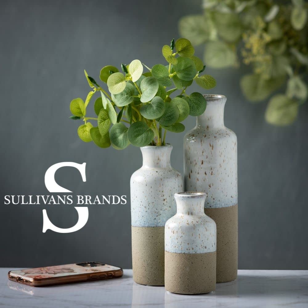 Sullivans White Ceramic Vase Set, Farmhouse Decor, Home Decorative Vase, Vases For Your Kitchen, Bedroom, Office, Living Room, Bathroom, & Shelf Centerpiece Table Decorations (CM2333)