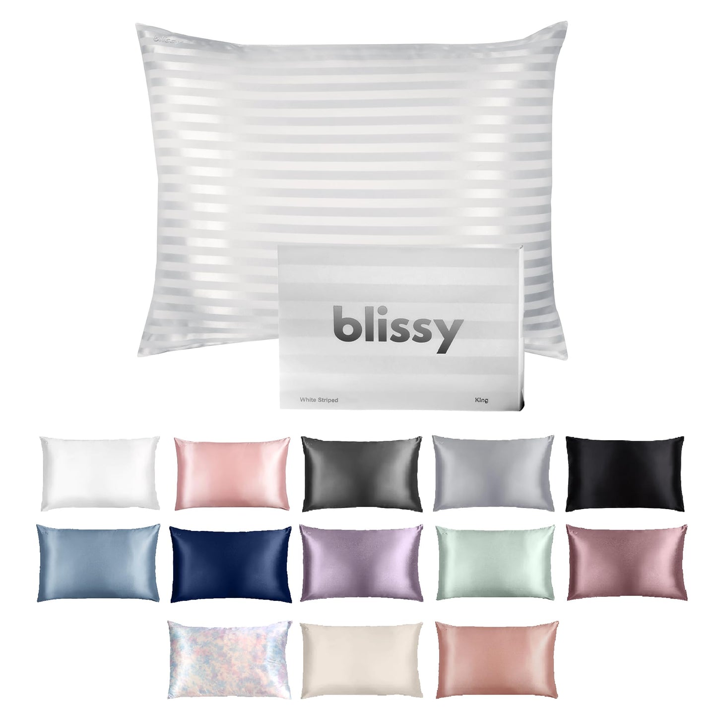 Blissy Silk Pillowcase - 100% Pure Mulberry Silk - 22 Momme 6A High-Grade Fibers - Silk Pillow Cover for Hair & Skin - Regular, Queen & King with Hidden Zipper (Queen, Blissy White)