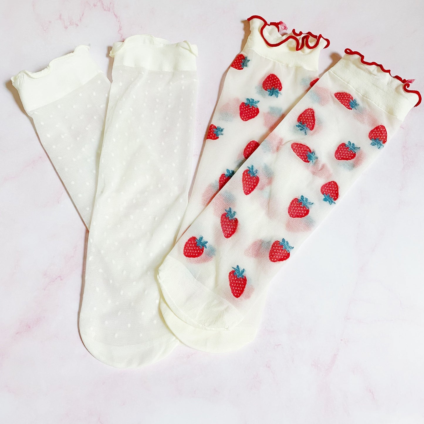 Dots And Strawberries Sheer Socks Set Of 2 Pairs by Ellisonyoung.com