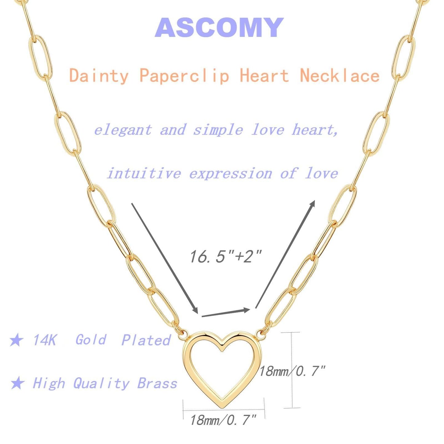 ASCOMY Dainty Gold Necklace for Women 14K Gold Plated Necklaces for Her Delicate Love Heart Necklace Heart Pendant Necklace Cute Necklaces Festival Jewelry Gift for Women