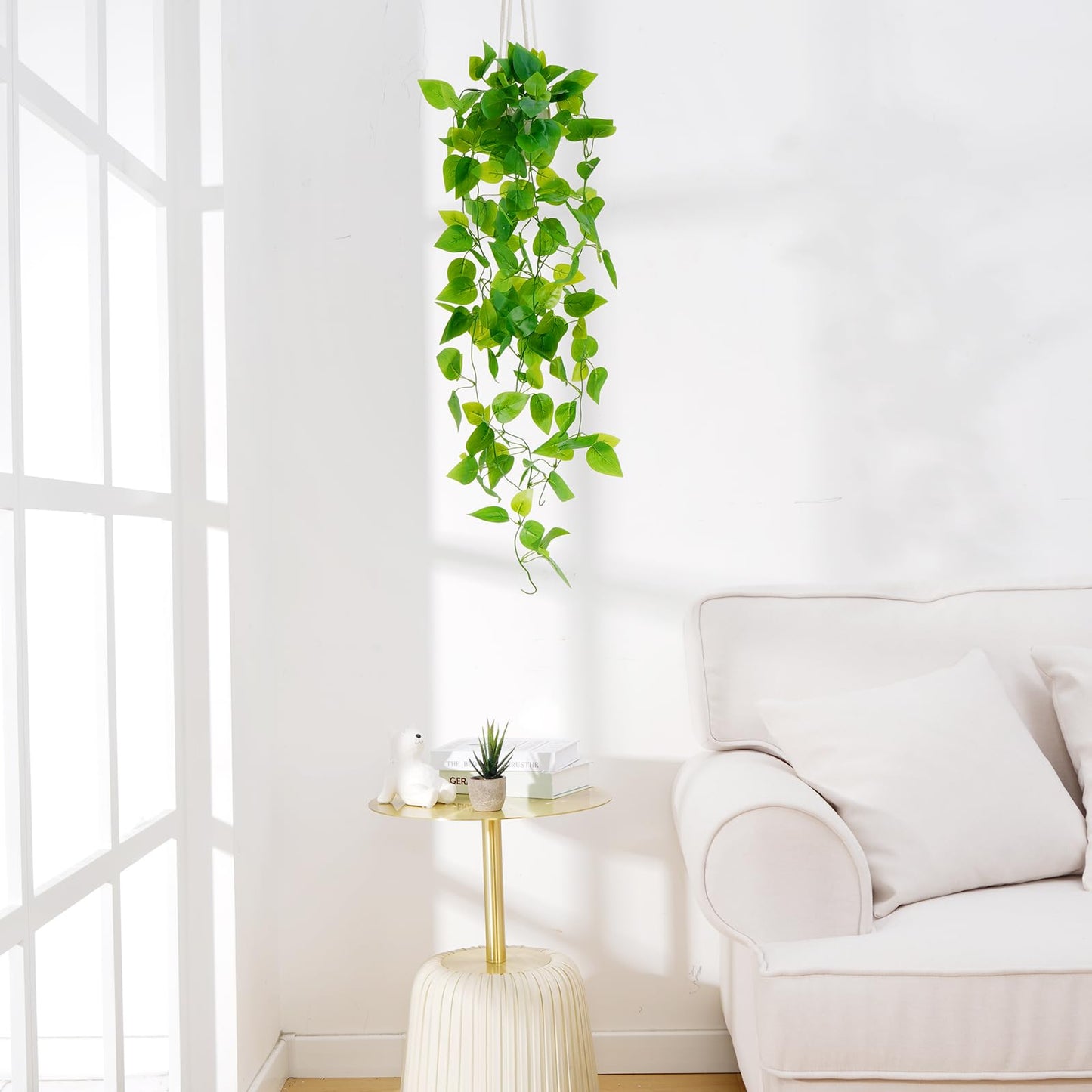 BLEUM CADE Fake Hanging Plants, 2pcs Artificial Hanging Plant, Faux Pothos Vines Hanging Plant Greenery for Wall Home Living Room Indoor Outdoor Decor (No Baskets)