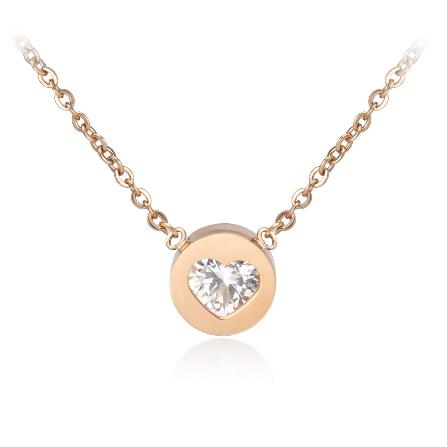 555Jewelry Womens Stainless Steel Heart CZ Engraved Round Disc Pendant Necklace