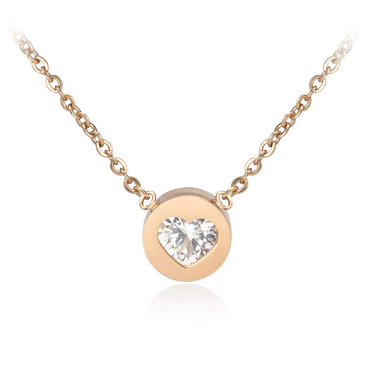 555Jewelry Womens Stainless Steel Heart CZ Engraved Round Disc Pendant Necklace