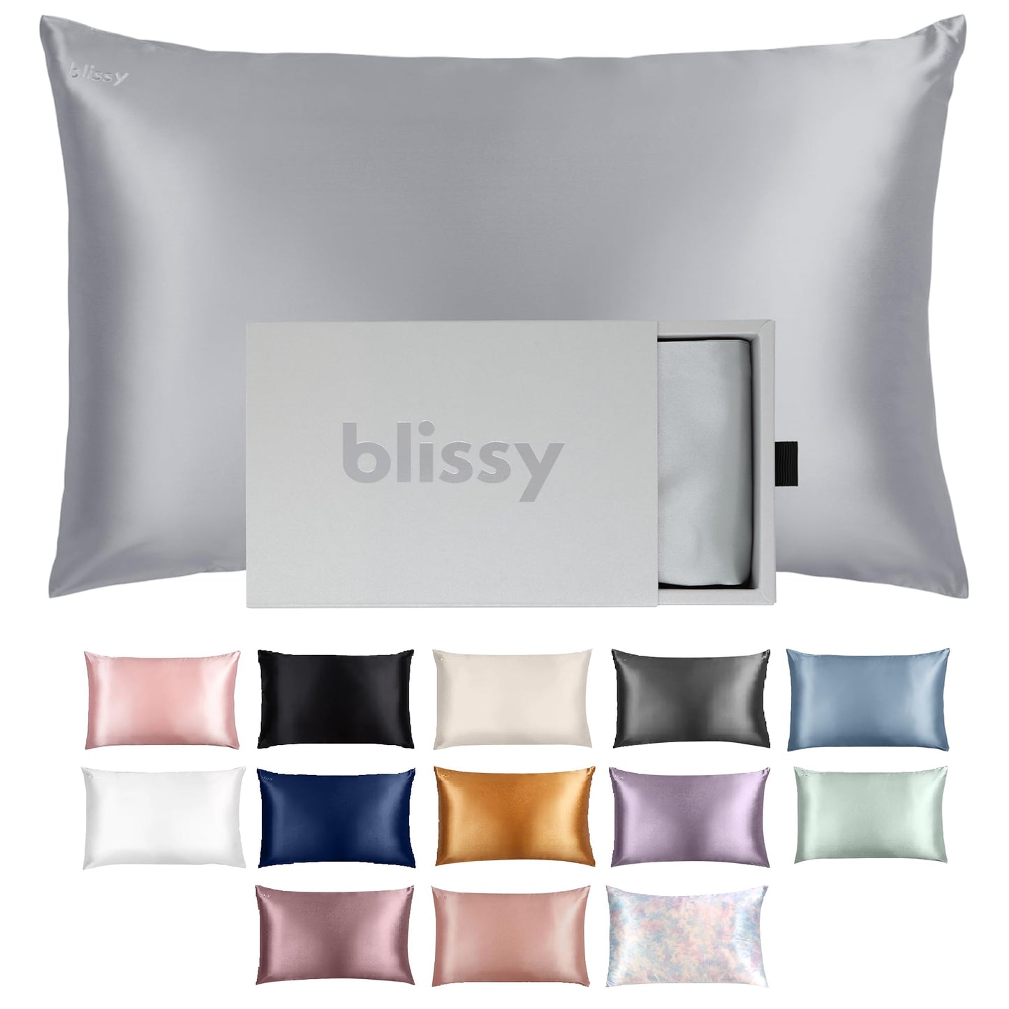 Blissy Silk Pillowcase - 100% Pure Mulberry Silk - 22 Momme 6A High-Grade Fibers - Silk Pillow Cover for Hair & Skin - Regular, Queen & King with Hidden Zipper (Queen, Blissy White)