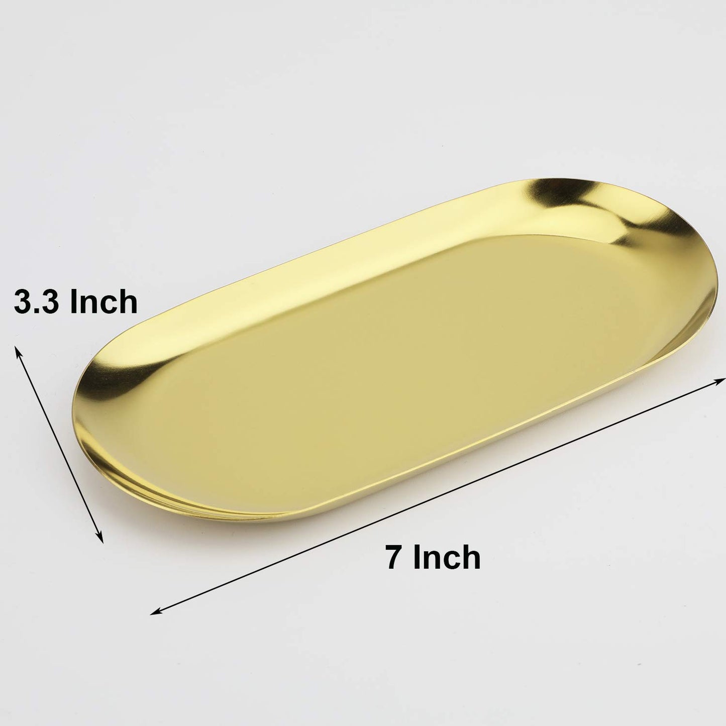 Stainless Steel Decorative Tray, Set of 2, 7 Inch Long, Jewelry Dish Cosmetics Organizer Bathroom Clutter Serving Platter Small Storage Tray, Oval, Gold