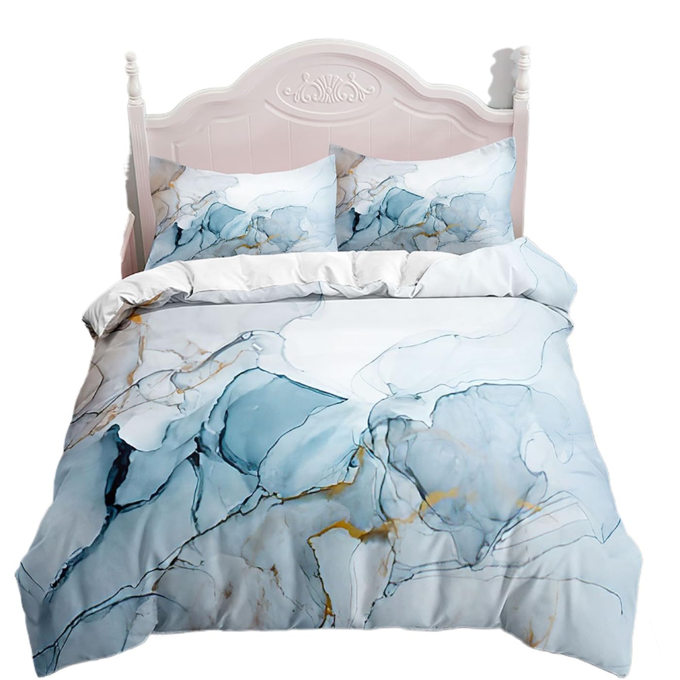 Marble Bedding Set King/Queen Grey Gold Marble Duvet Cover Men Adults Modern Abstract Art Soft Quilt Cover with Pillowcases Home Textiles for Children (US King,1)