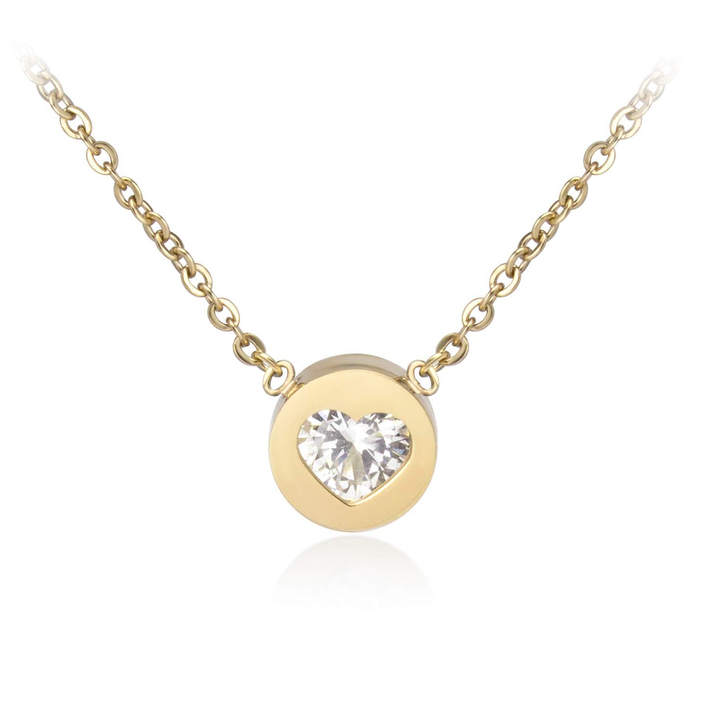 555Jewelry Womens Stainless Steel Heart CZ Engraved Round Disc Pendant Necklace