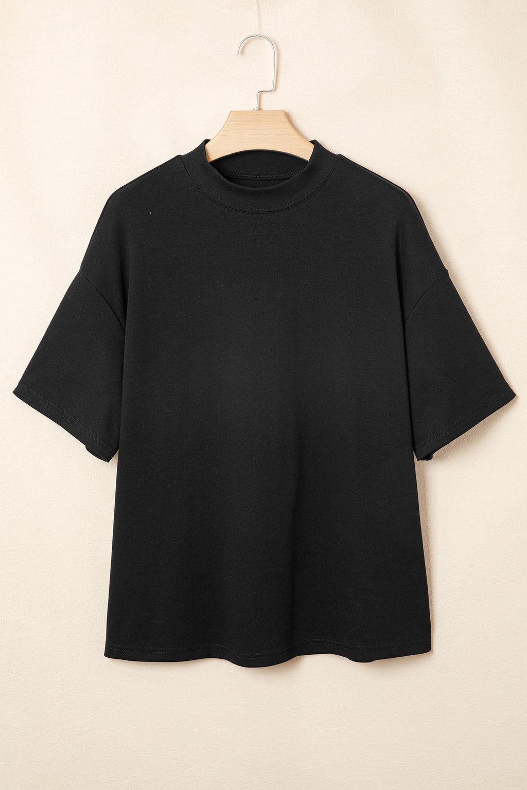 Black Solid Color High Neck Oversize Tee