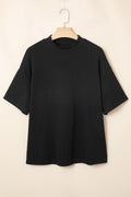 Black Solid Color High Neck Oversize Tee