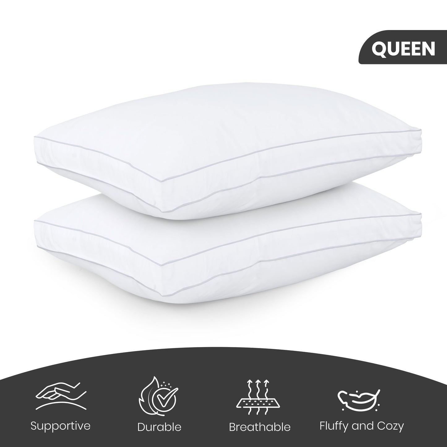 Utopia Bedding Bed Pillows for Sleeping Queen Size (Black), Set of 2, Cooling Hotel Quality, Gusseted Pillow for Back, Stomach or Side Sleepers