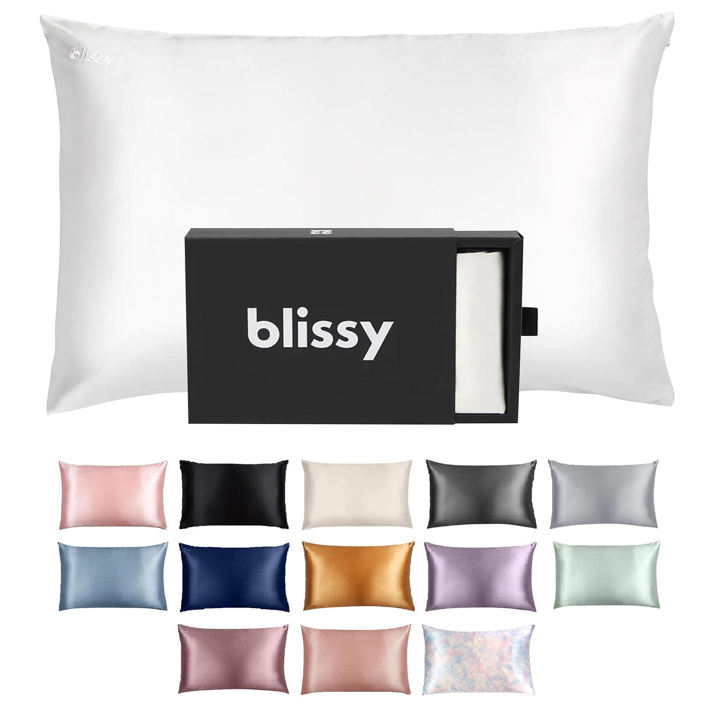 Blissy Silk Pillowcase - 100% Pure Mulberry Silk - 22 Momme 6A High-Grade Fibers - Silk Pillow Cover for Hair & Skin - Regular, Queen & King with Hidden Zipper (Queen, Blissy White)