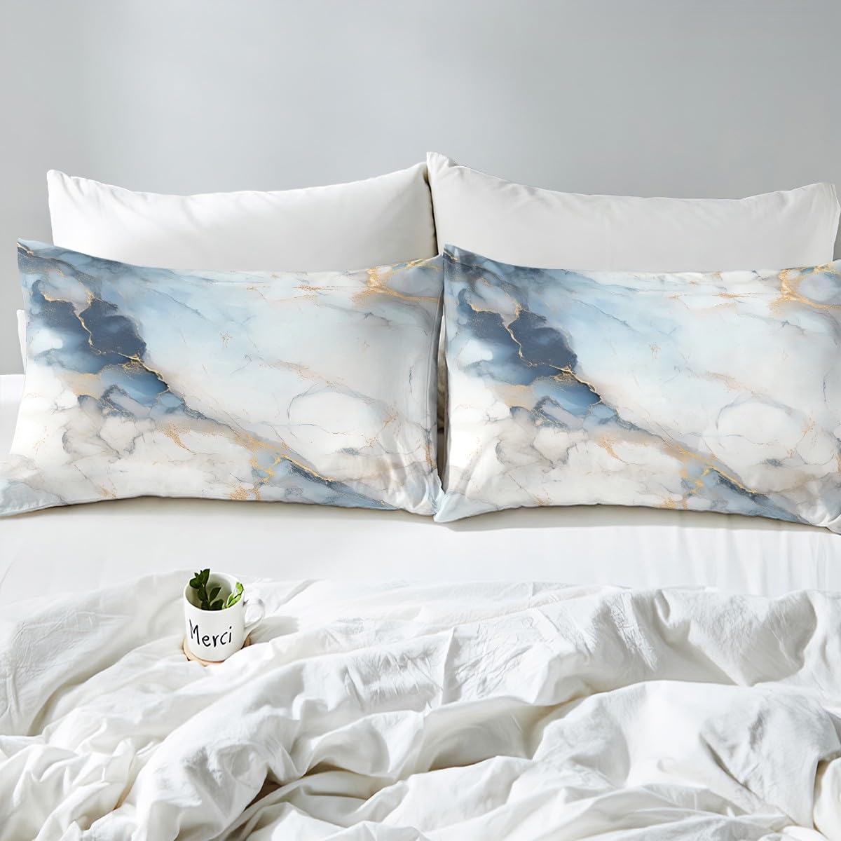 Feelyou Blue Marble Bedding Duvet Cover Set Modern Marble Aesthetic Bedding Set Retro Watercolor Artwork Design Comforter Cover Set Abstract Marble Texture Printed Bedspread Cover King, No Comforter