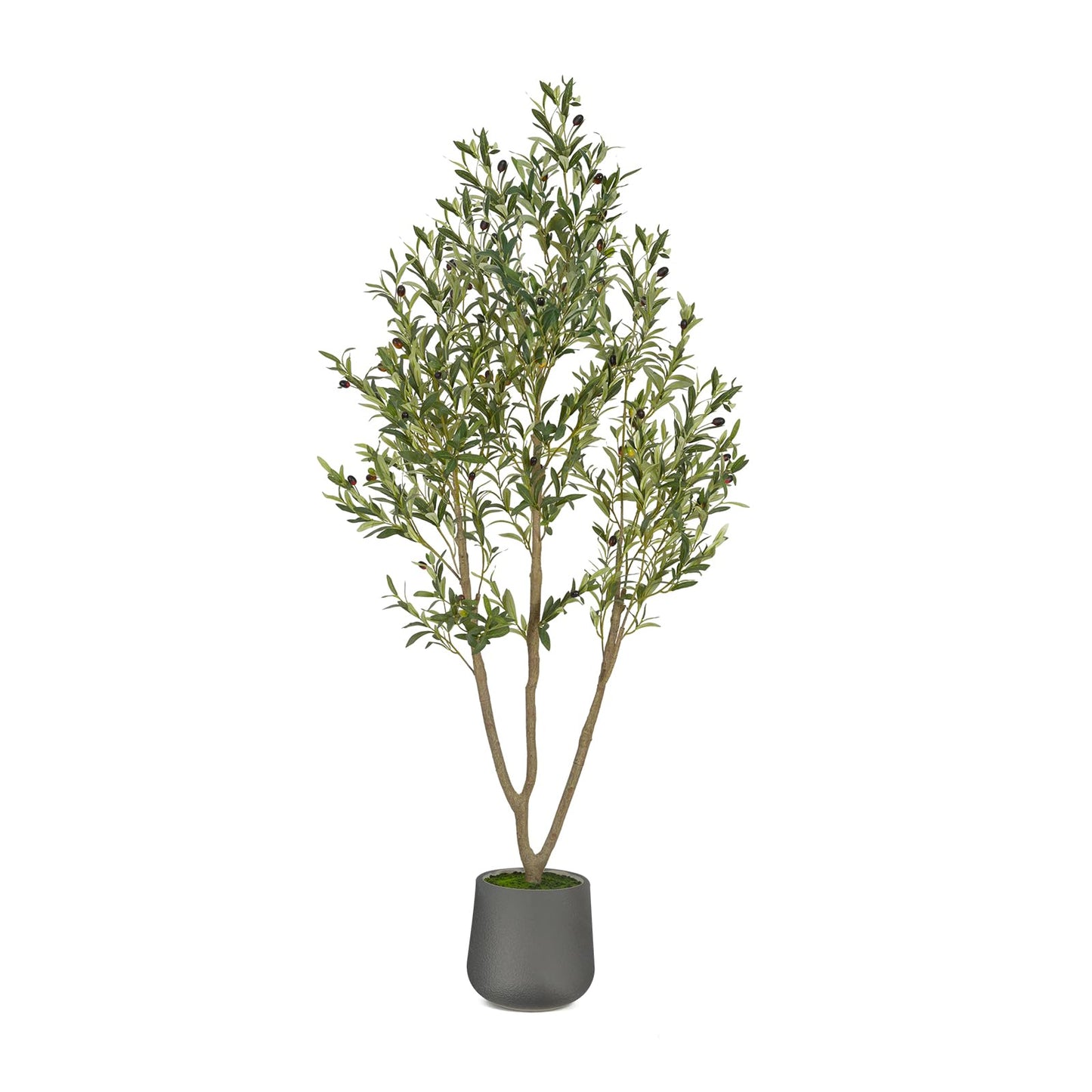 Olive Trees Artificial Indoor, 5FT Tall Faux Olive Tree with White Tall Planter, Artificial Plants with Natural Wood Trunk and Lifelike Fruits for Home Office Decor