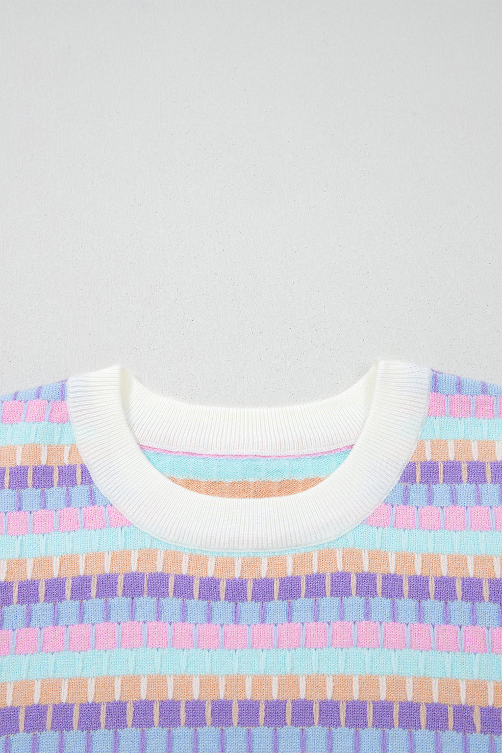 Purple Abstract Striped Knit Short Sleeve Sweater