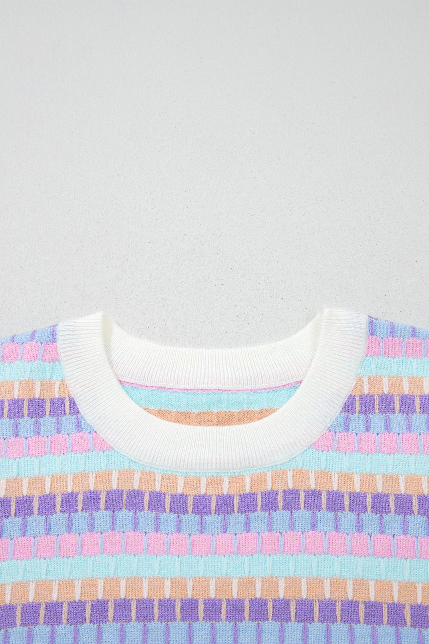 Purple Abstract Striped Knit Short Sleeve Sweater