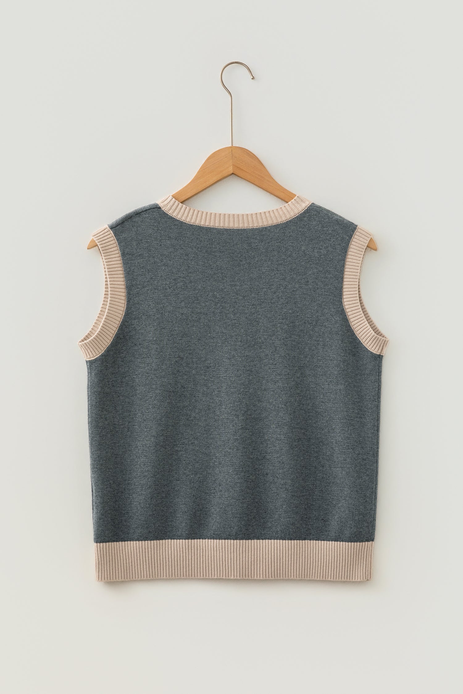 Khaki Western Print Colorblock Trim Sleeveless Knitwear Vest