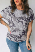 Gray Plus Size Camo Print Casual T Shirt