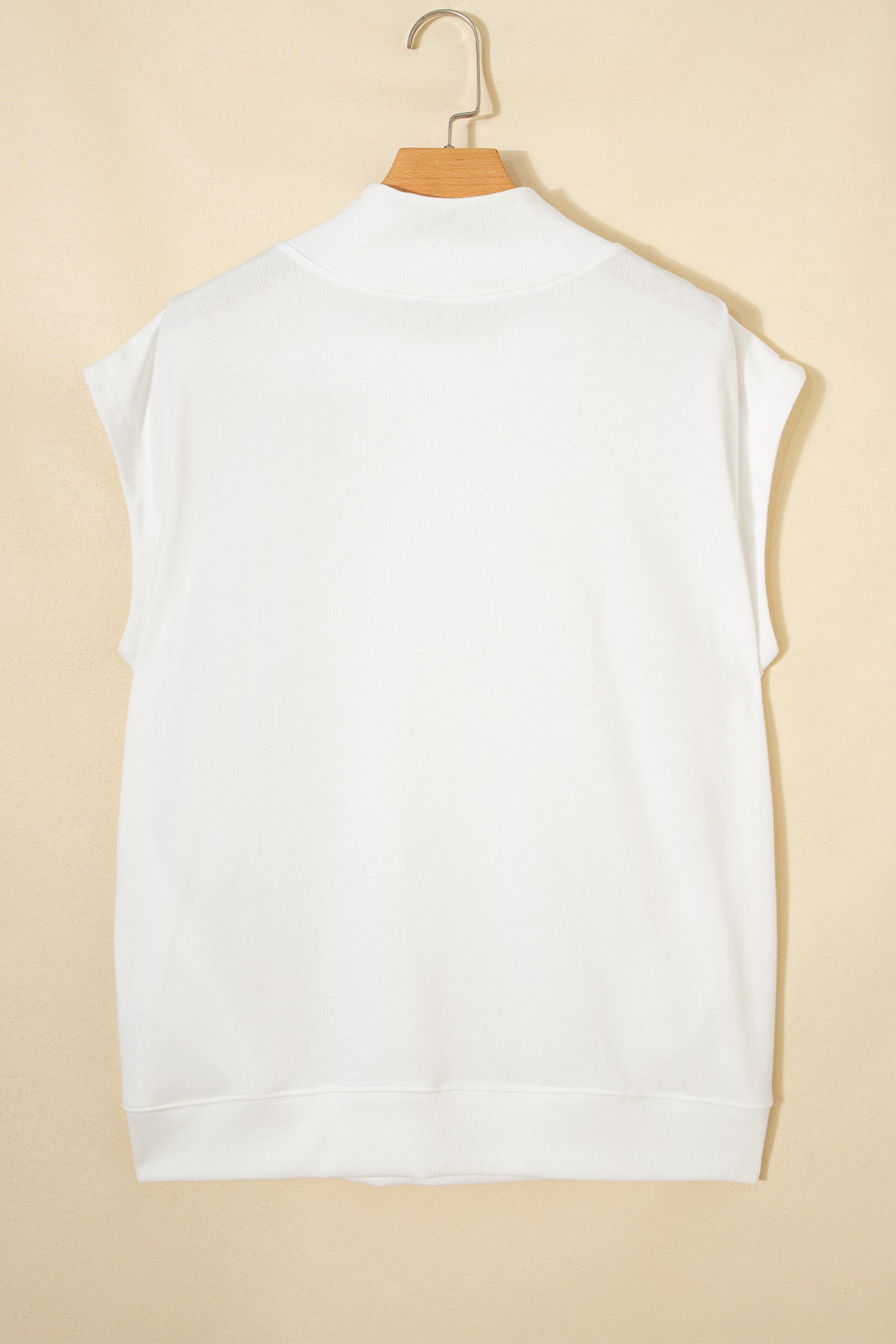 White Solid Color High Neck Cap Sleeve Loose Top