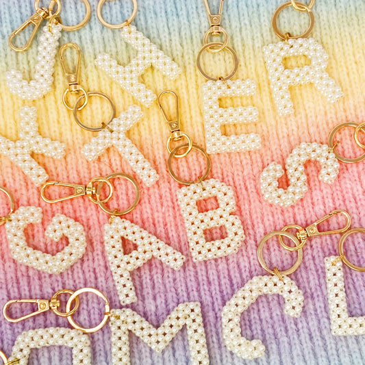 Hand Knitted Retro Pearl Initial Key Chain by Ellisonyoung.com