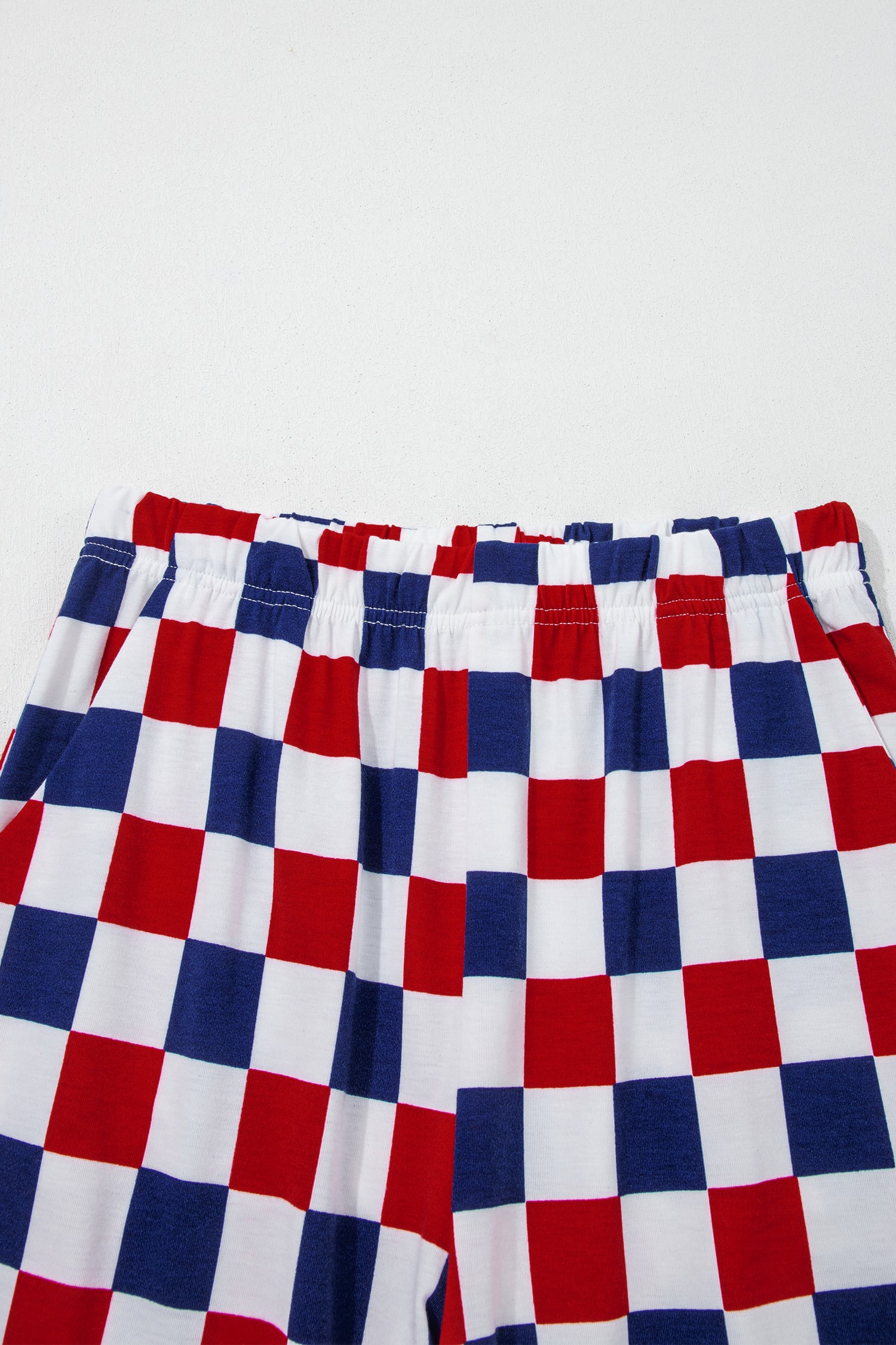 Red 2-Tone Checked Print High Waist Wide Leg Pants