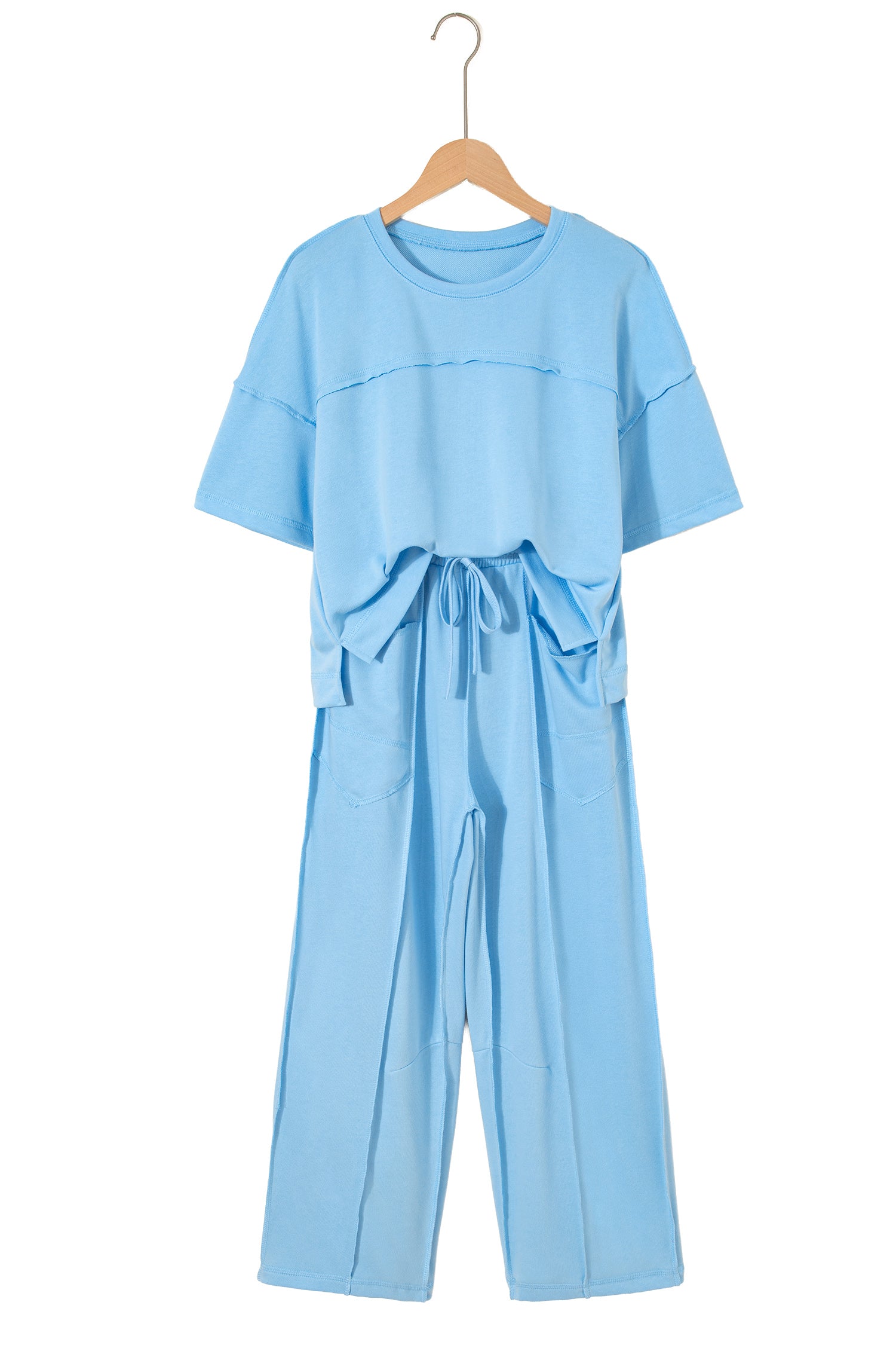 Sky Blue Drop Shoulder Boxy Tee and Barrel Pants Set