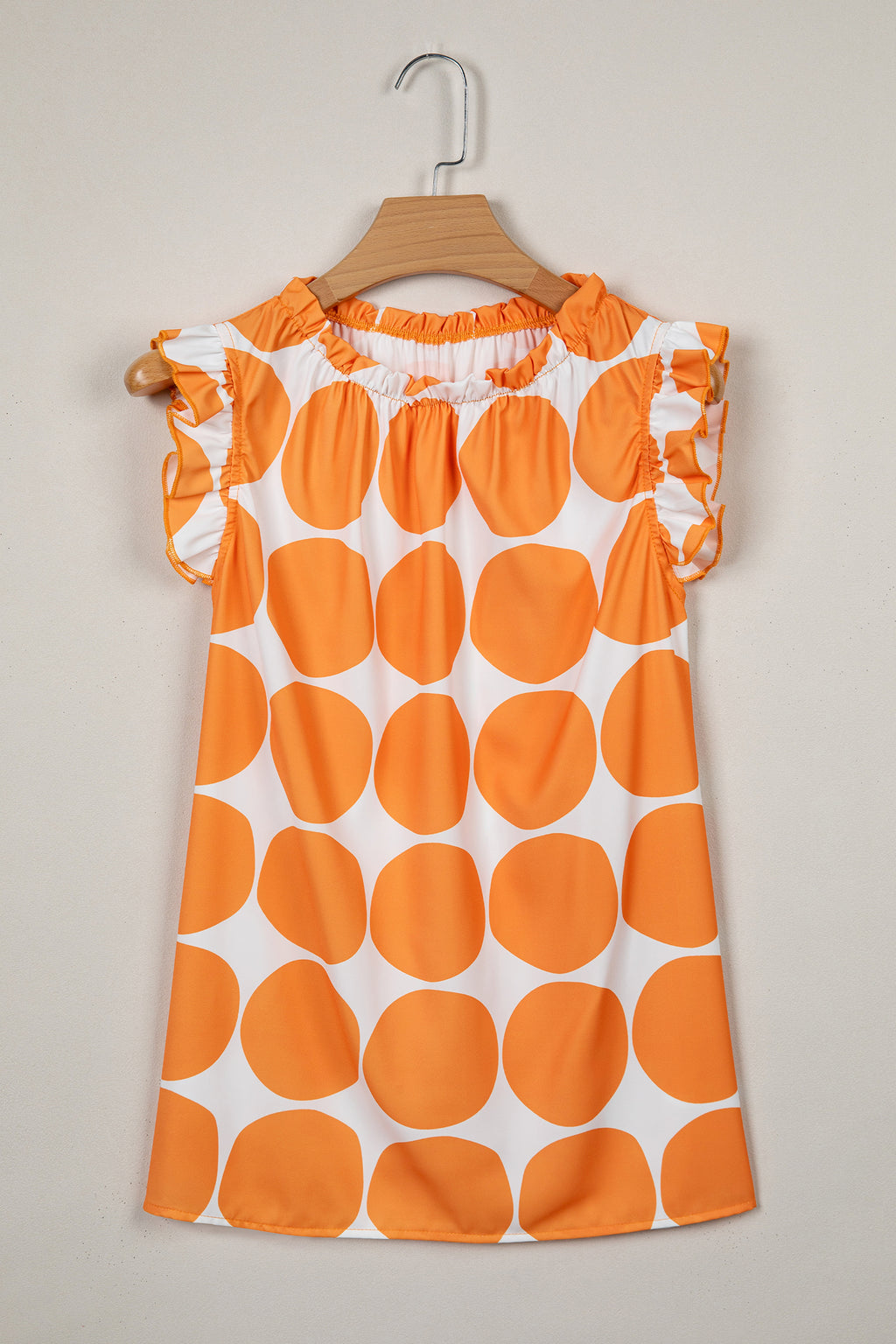 Yellow Polka Dot Print Frilled Round Neck Shift Tank Top