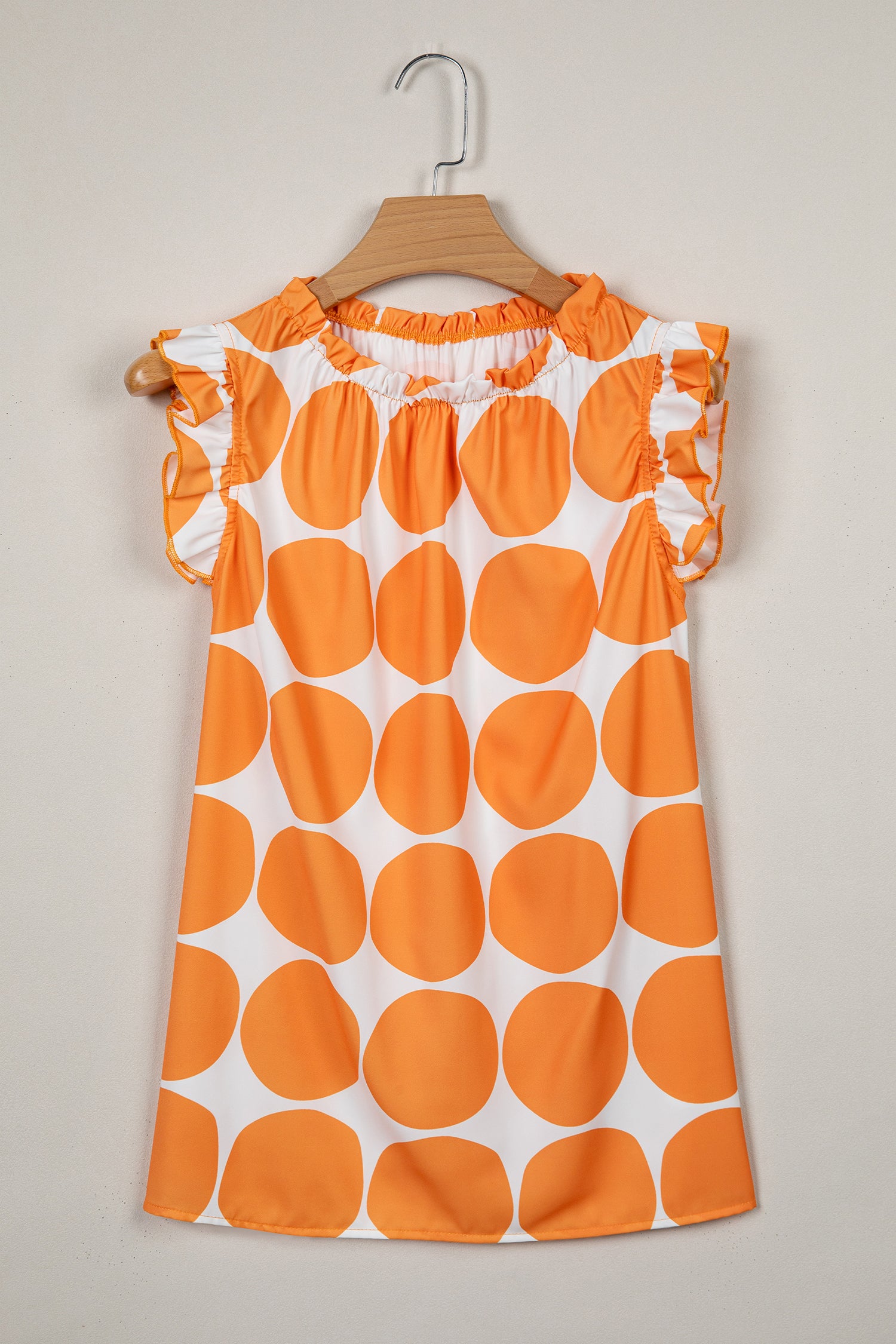 Yellow Polka Dot Print Frilled Round Neck Shift Tank Top