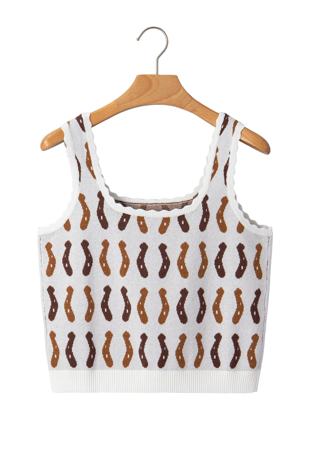 White Western Leopard/ Horseshoe Printed Scalloped Trim Square Neck Sweater Vest