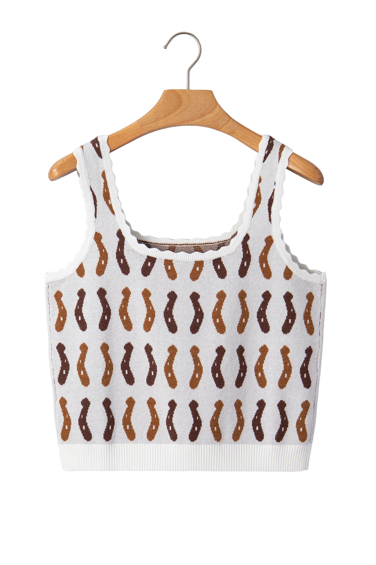 White Western Leopard/ Horseshoe Printed Scalloped Trim Square Neck Sweater Vest