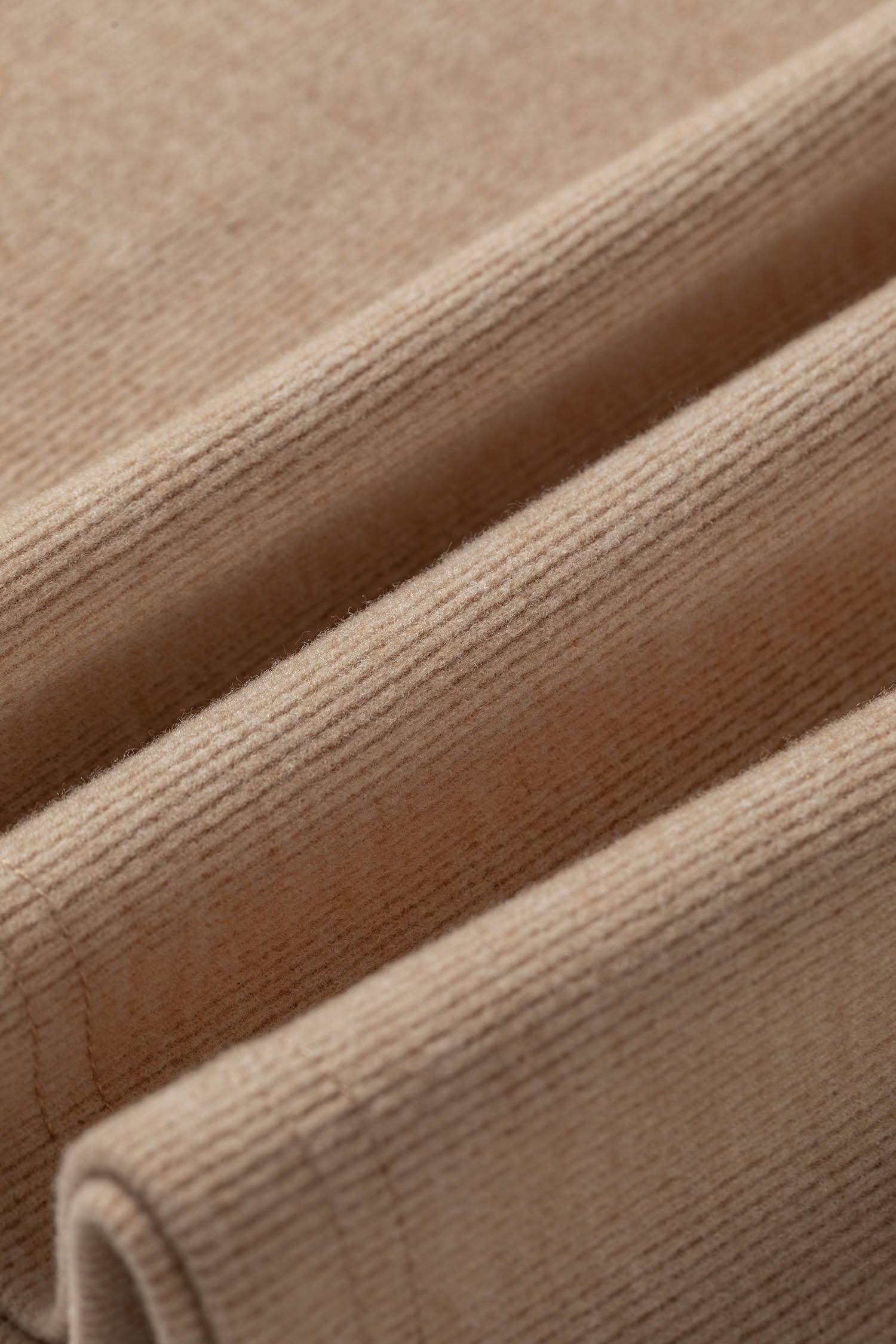 Light French Beige Solid Color Short Sleeve Ribbed Top Casual Pants 2pcs Set
