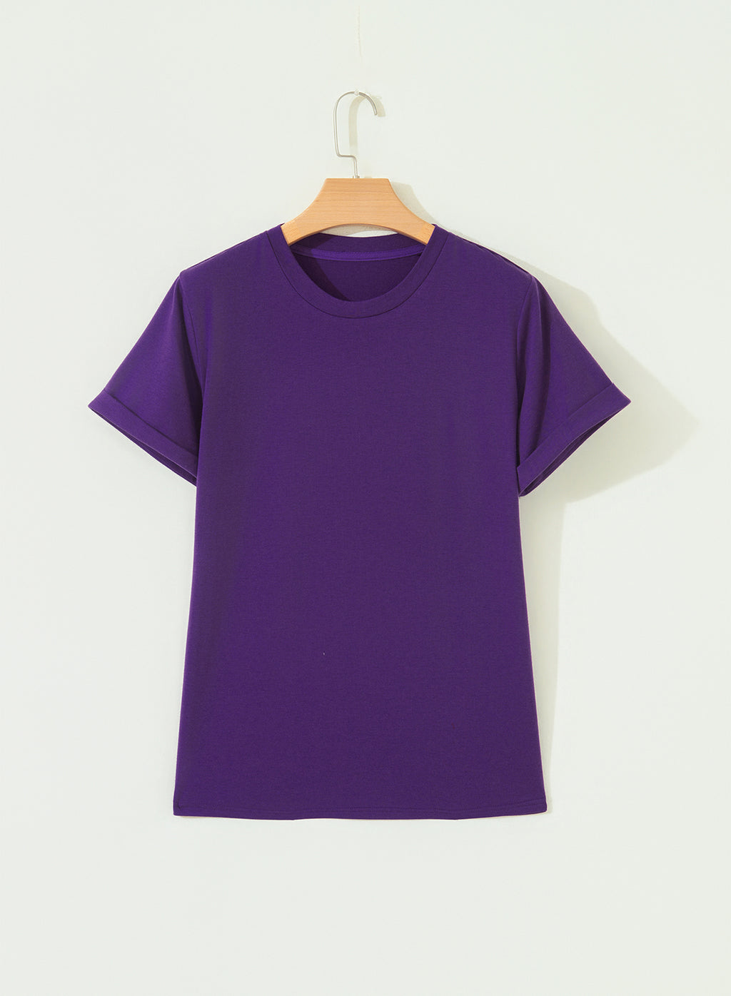 Tillandsia Purple Casual Plain Crew Neck Tee