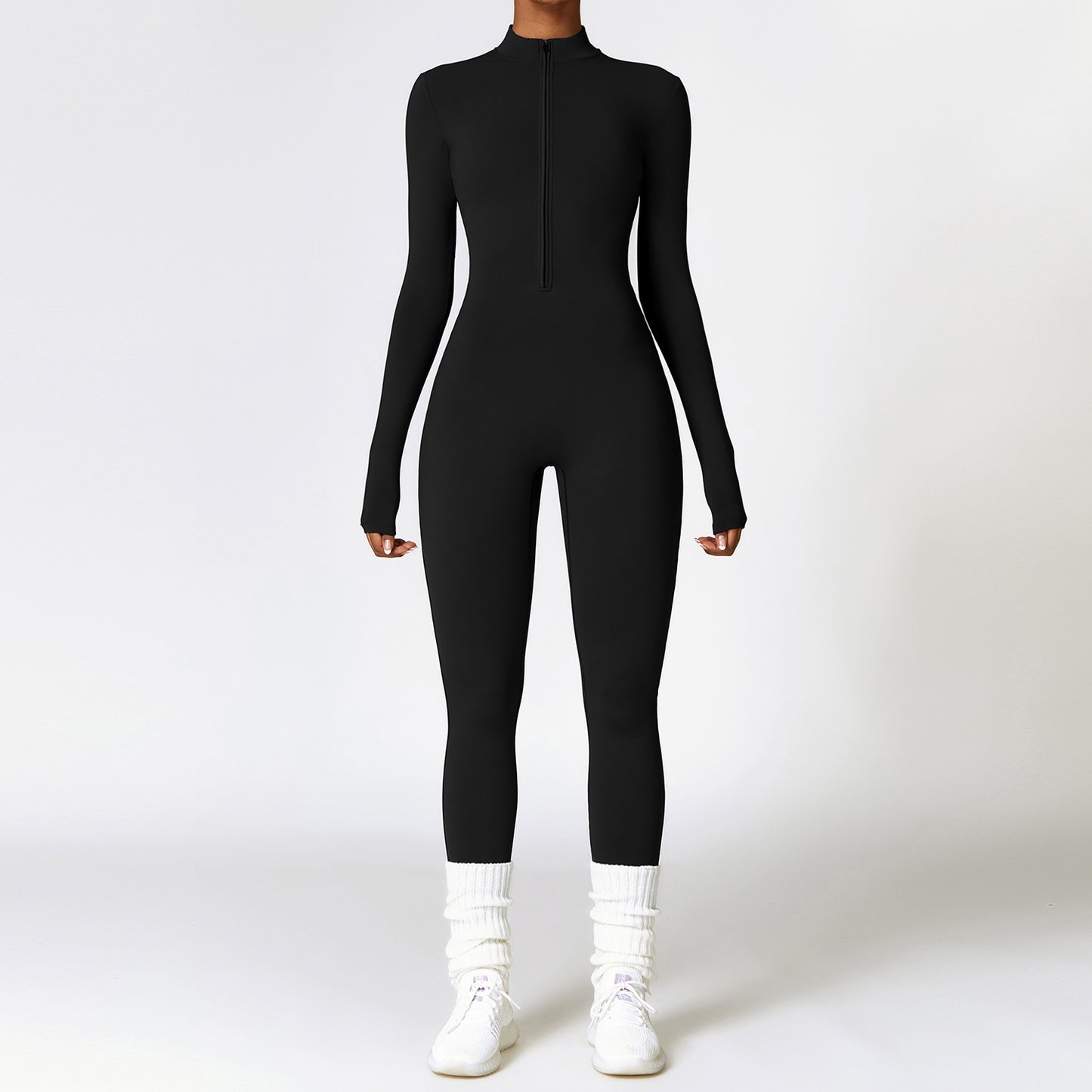 Warm Zipper Long-Sleeved Jumpsuit Yoga Fitness Sports Pants Bodysuit