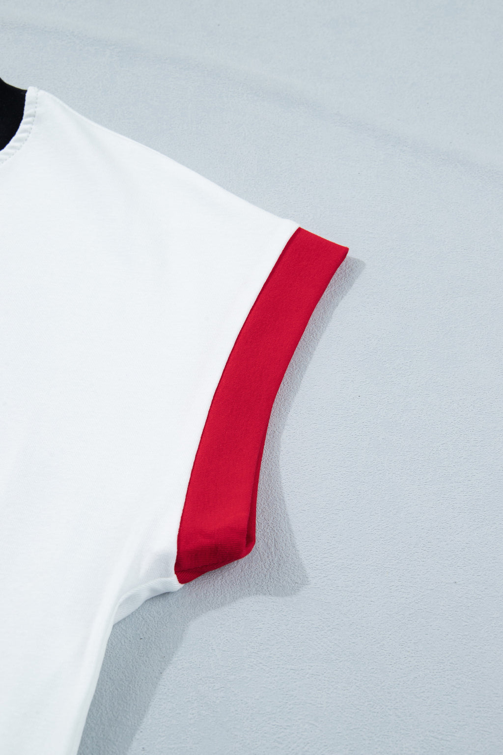 White USA Sequin Color Block Trim Loose T Shirt