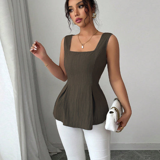 European And American Sleeveless Sling Drawstring Top Women's Clothing