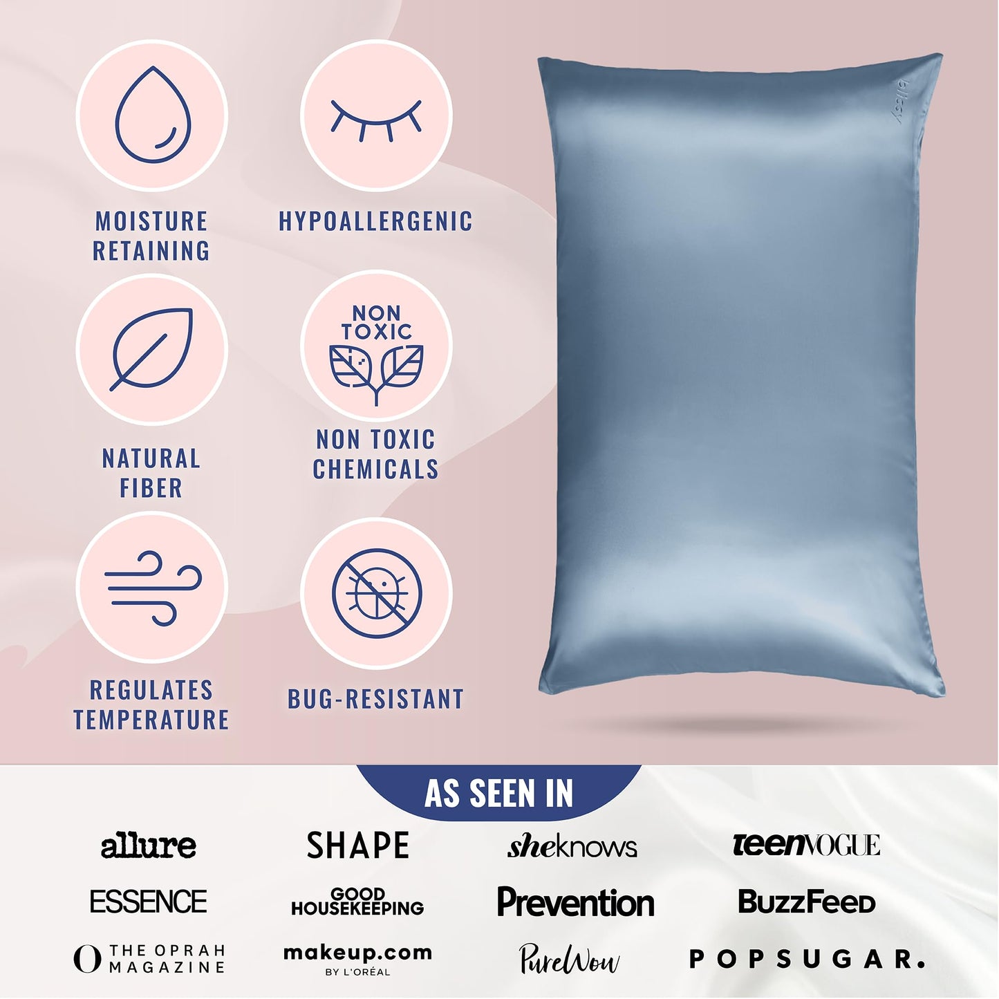 Blissy Silk Pillowcase - 100% Pure Mulberry Silk - 22 Momme 6A High-Grade Fibers - Silk Pillow Cover for Hair & Skin - Regular, Queen & King with Hidden Zipper (Queen, Blissy White)