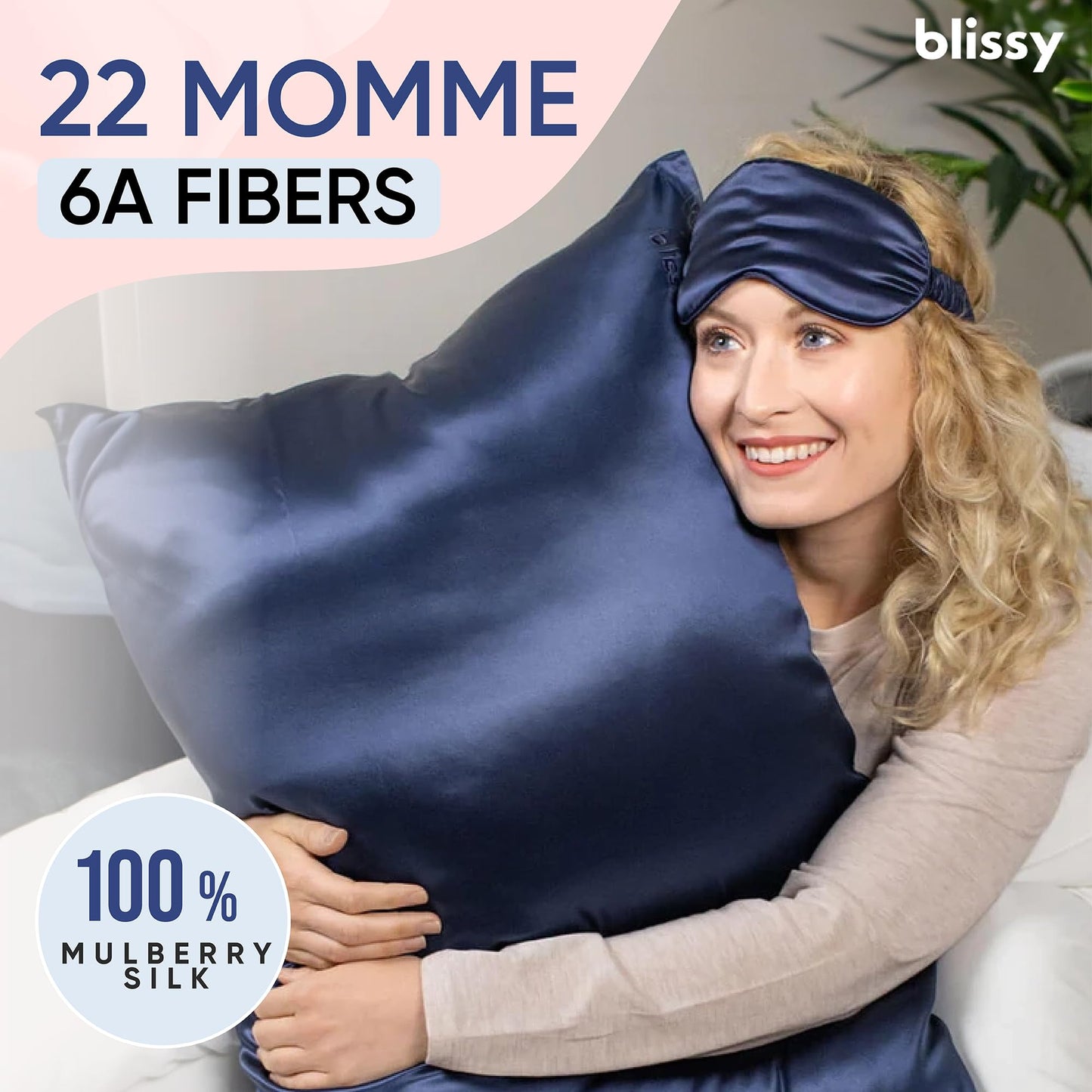 Blissy Silk Pillowcase - 100% Pure Mulberry Silk - 22 Momme 6A High-Grade Fibers - Silk Pillow Cover for Hair & Skin - Regular, Queen & King with Hidden Zipper (Queen, Blissy White)