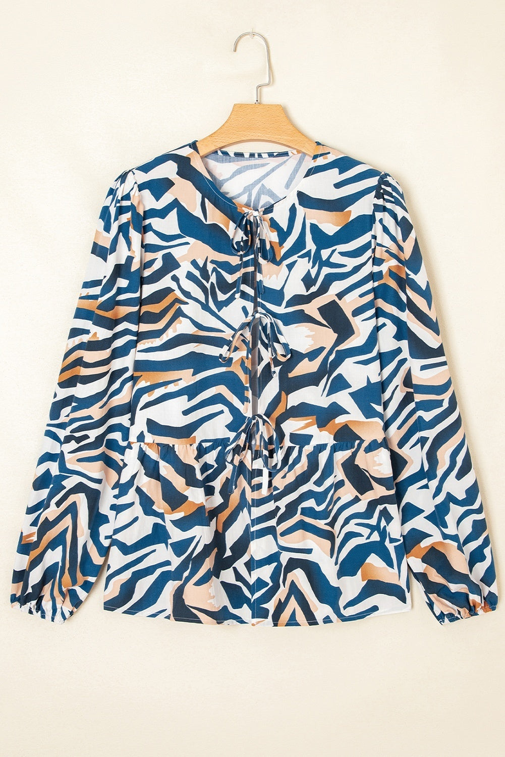 Blue Zebra Stripes Puff Sleeve Top