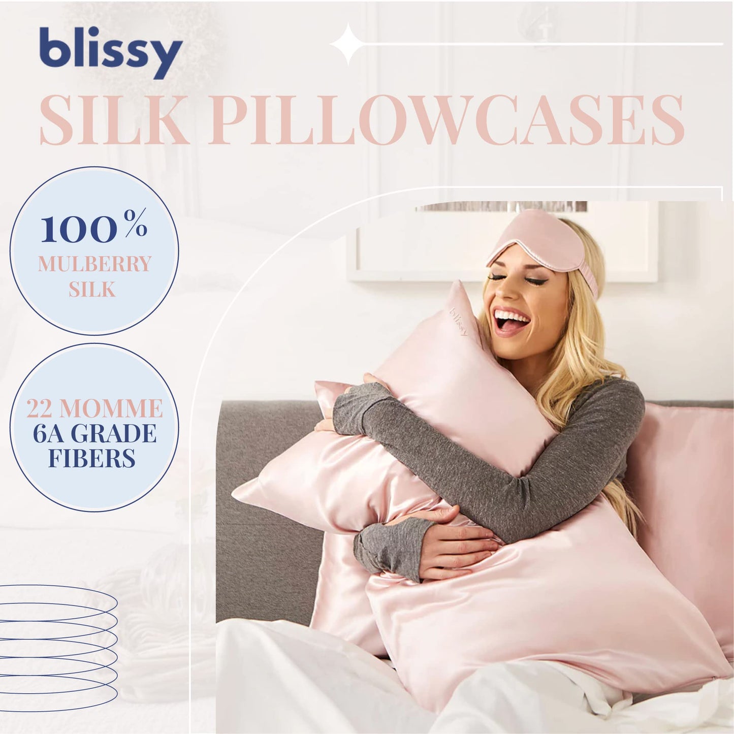 Blissy Silk Pillowcase - 100% Pure Mulberry Silk - 22 Momme 6A High-Grade Fibers - Silk Pillow Cover for Hair & Skin - Regular, Queen & King with Hidden Zipper (Queen, Blissy White)