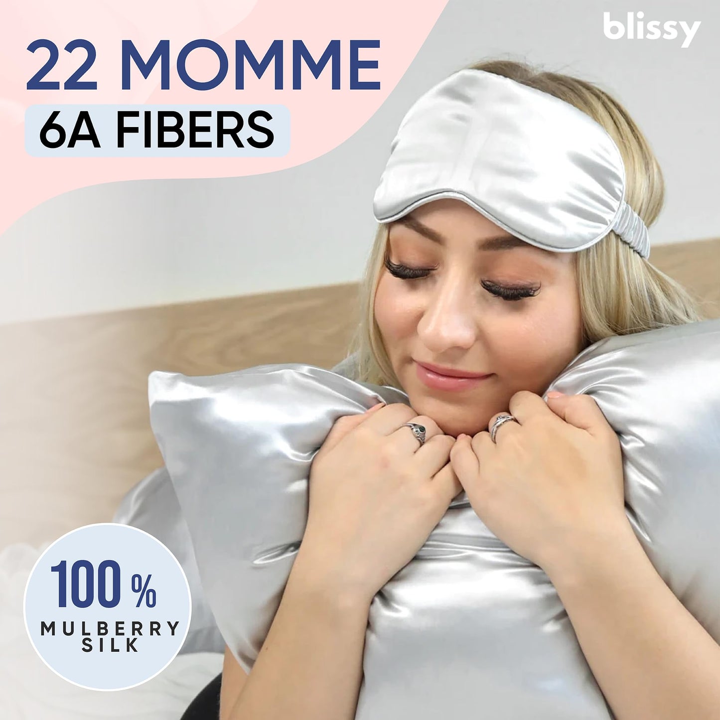 Blissy Silk Pillowcase - 100% Pure Mulberry Silk - 22 Momme 6A High-Grade Fibers - Silk Pillow Cover for Hair & Skin - Regular, Queen & King with Hidden Zipper (Queen, Blissy White)