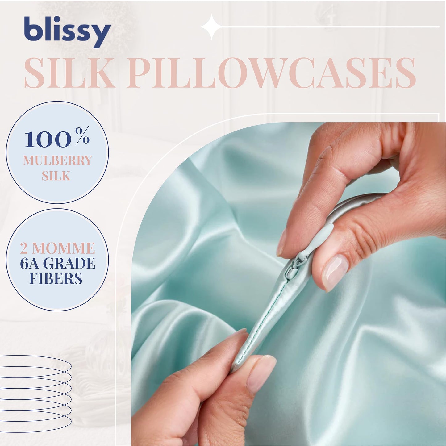 Blissy Silk Pillowcase - 100% Pure Mulberry Silk - 22 Momme 6A High-Grade Fibers - Silk Pillow Cover for Hair & Skin - Regular, Queen & King with Hidden Zipper (Queen, Blissy White)