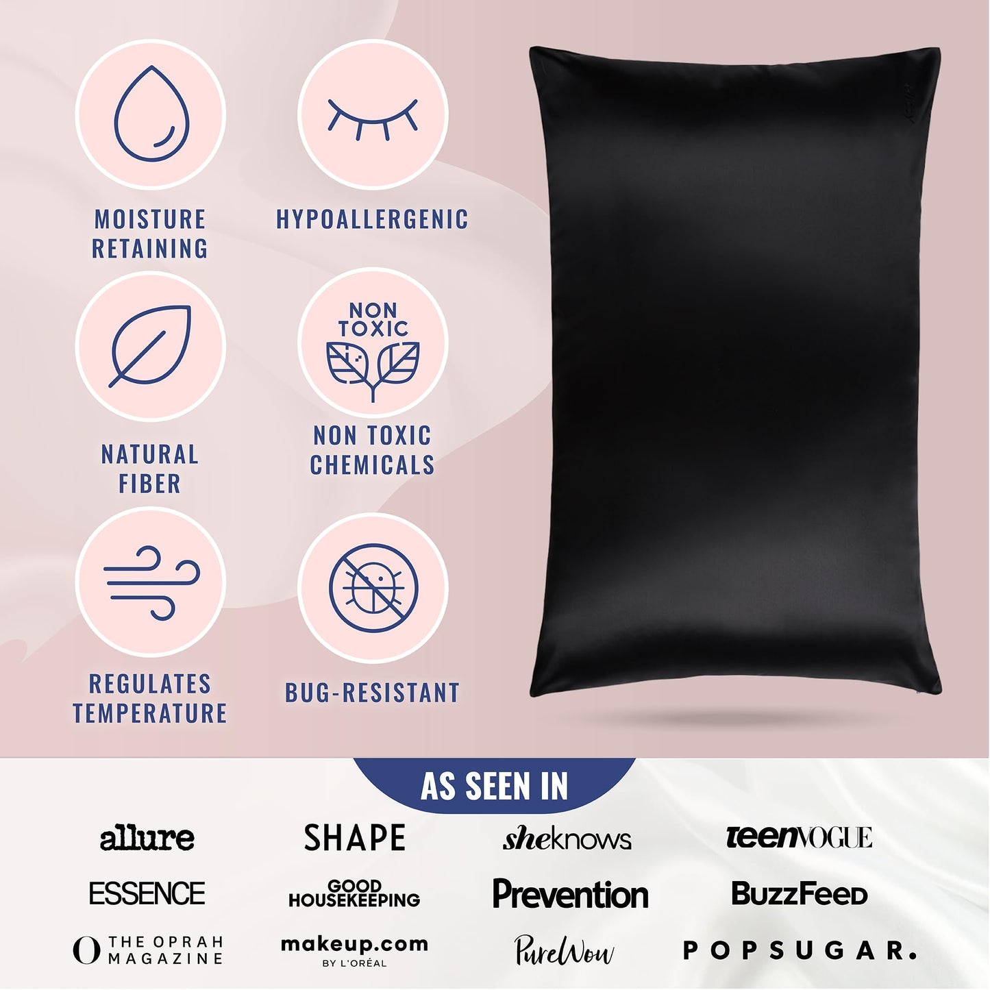 Blissy Silk Pillowcase - 100% Pure Mulberry Silk - 22 Momme 6A High-Grade Fibers - Silk Pillow Cover for Hair & Skin - Regular, Queen & King with Hidden Zipper (Queen, Blissy White)