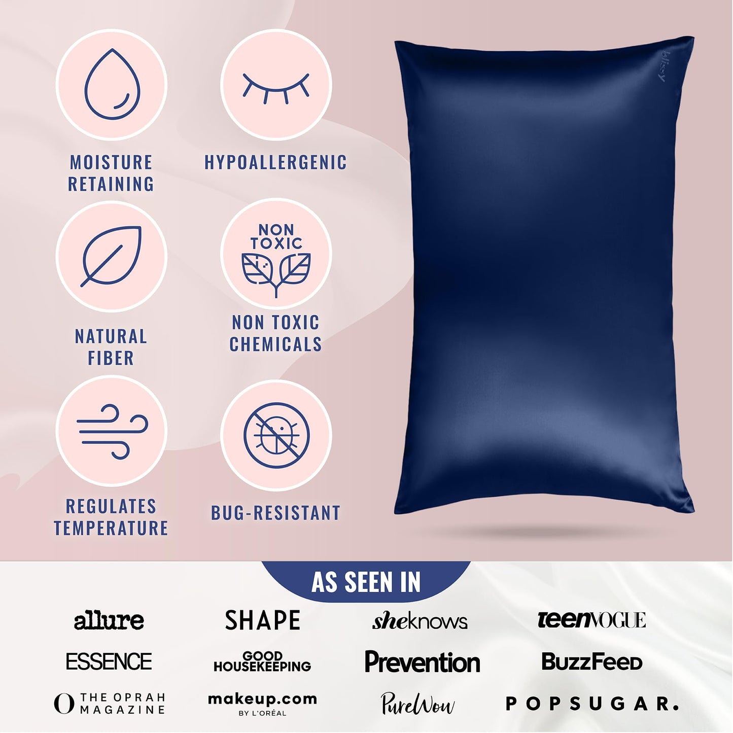 Blissy Silk Pillowcase - 100% Pure Mulberry Silk - 22 Momme 6A High-Grade Fibers - Silk Pillow Cover for Hair & Skin - Regular, Queen & King with Hidden Zipper (Queen, Blissy White)