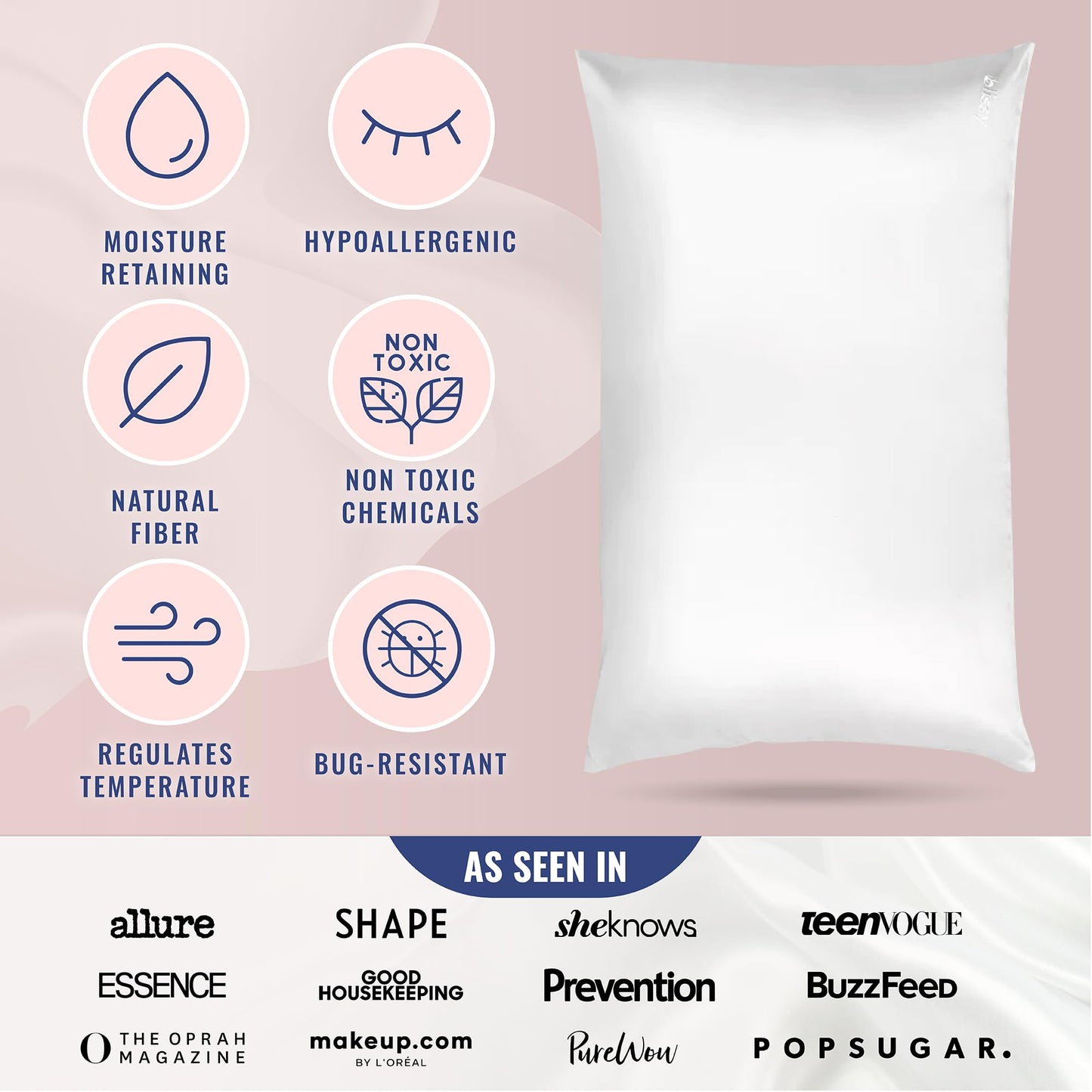 Blissy Silk Pillowcase - 100% Pure Mulberry Silk - 22 Momme 6A High-Grade Fibers - Silk Pillow Cover for Hair & Skin - Regular, Queen & King with Hidden Zipper (Queen, Blissy White)